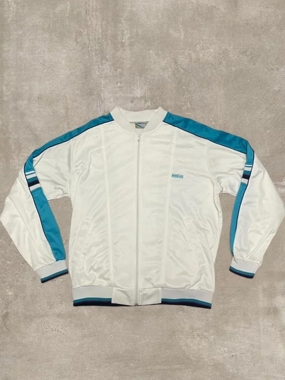 Vintage retro Members Multi Gender Only White Track Jacket Blue Stripe Full Zip